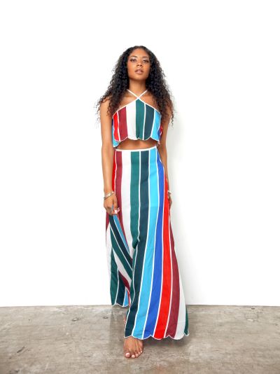 Multicolor Stripe Skirt Set
